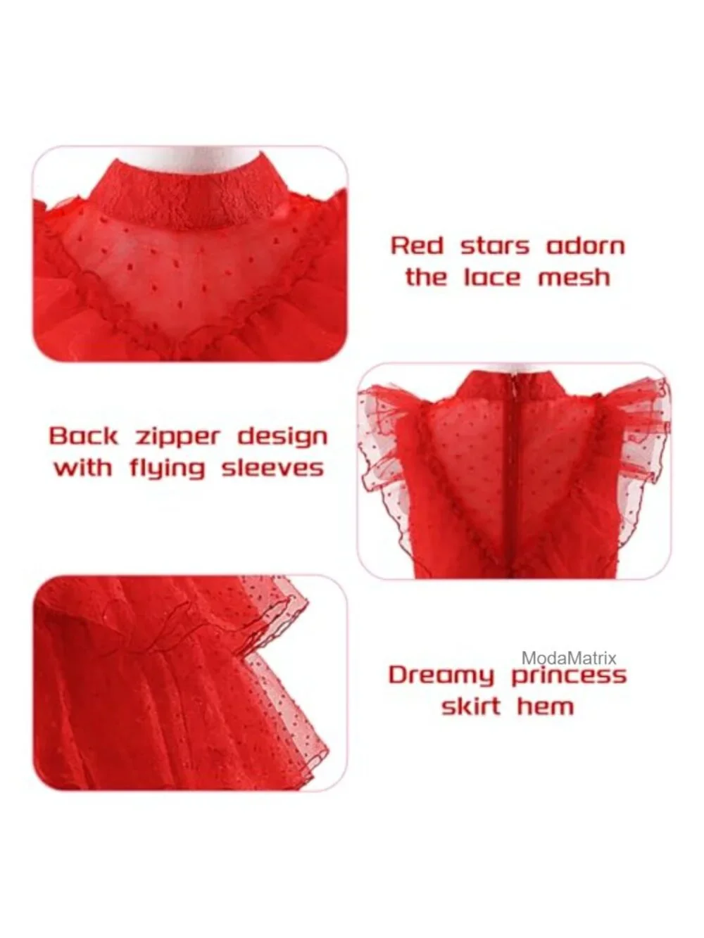 Red Tulle Princess Dress with Veil and Gloves, Stand Collar Maxi Halloween